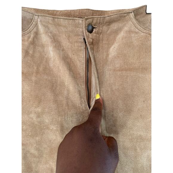 Vintage Y2K Mossimo Tan Leather Suede Western Cowgirl Wide Leg Pants Size 12 - Picture 7 of 13